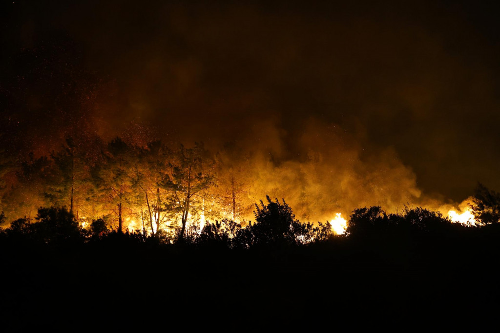 Plamene lesn&eacute;ho požiaru v bl&iacute;zkosti Antalye. FOTO: TASR/AP