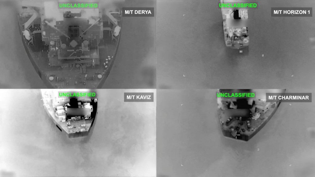 Ir&aacute;nske tankery s ropou pred z&aacute;sahom, ktor&yacute; podľa &Uacute;stredn&eacute;ho velenia ozbrojen&yacute;ch s&iacute;l USA (CENTCOM) nasledoval po pokusoch Ir&aacute;nu za&uacute;točiť raketami na americk&uacute; vojnov&uacute; loď počas uplynul&yacute;ch dvoch dn&iacute;. FOTO: Reuters